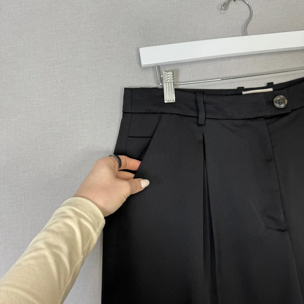 J.Crew Collection High Rise Wide‎ Leg Satin Crepe Pants Womens 12 Black Trousers